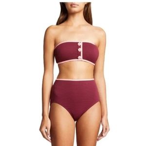 Kate Spade Contrast Bandeau Pique Texture Bikini Top & Bottom NWT